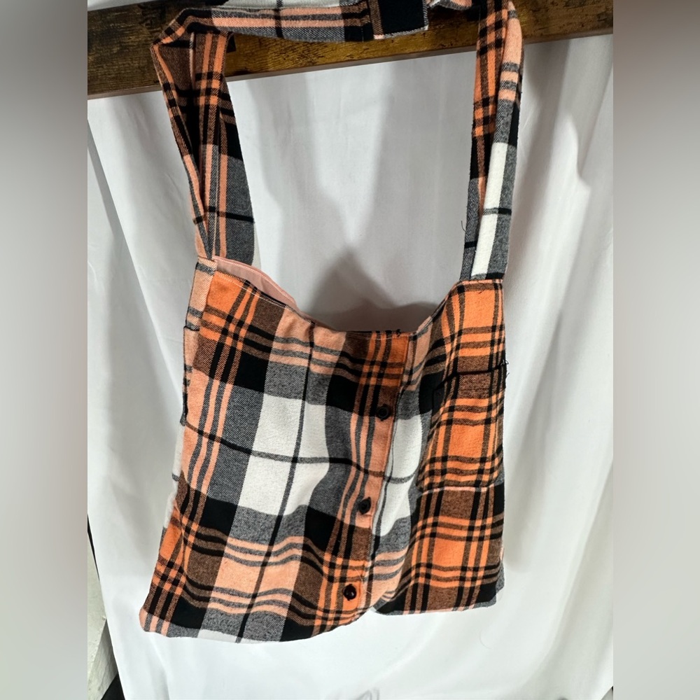 MorganRy Flannel Sholder Bag Whitney 08 Peach Handmade Lined Rescued Shirt Bag